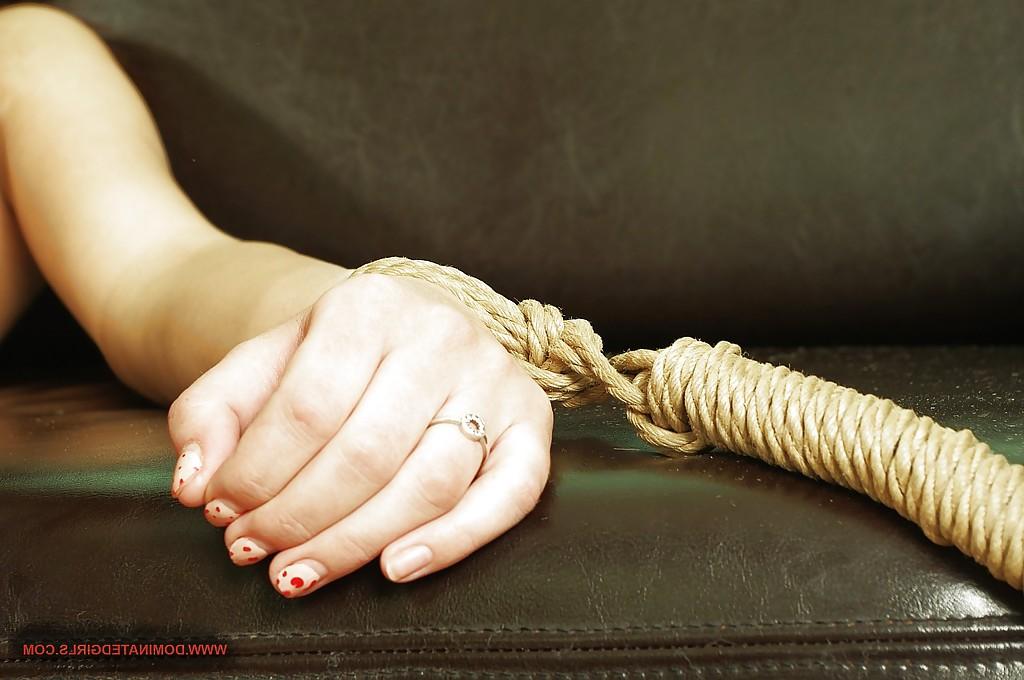 16P Bound girl gets involved into rough BDSM action and tastes a cumshot