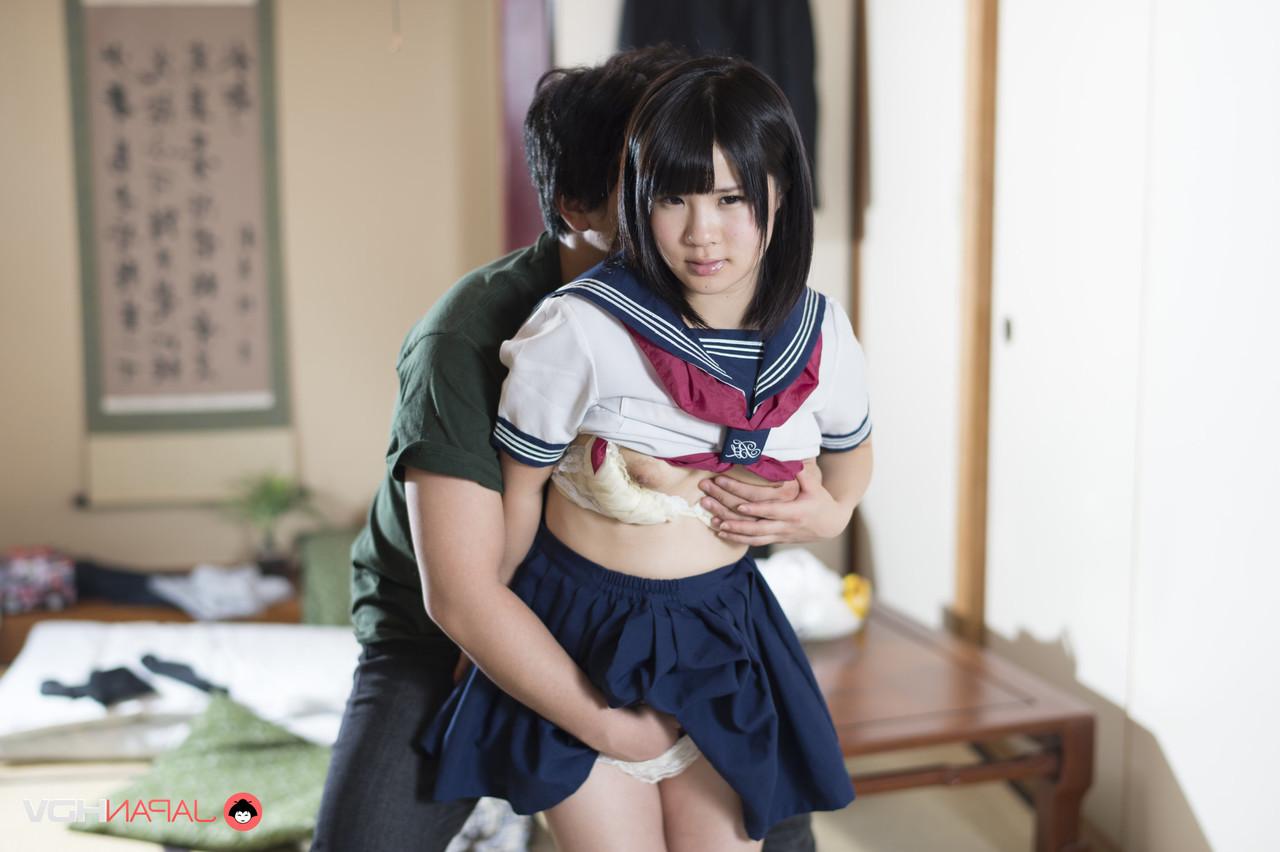 15P Japanese coed Ami Oya is groped from behind by her horny boyfriend