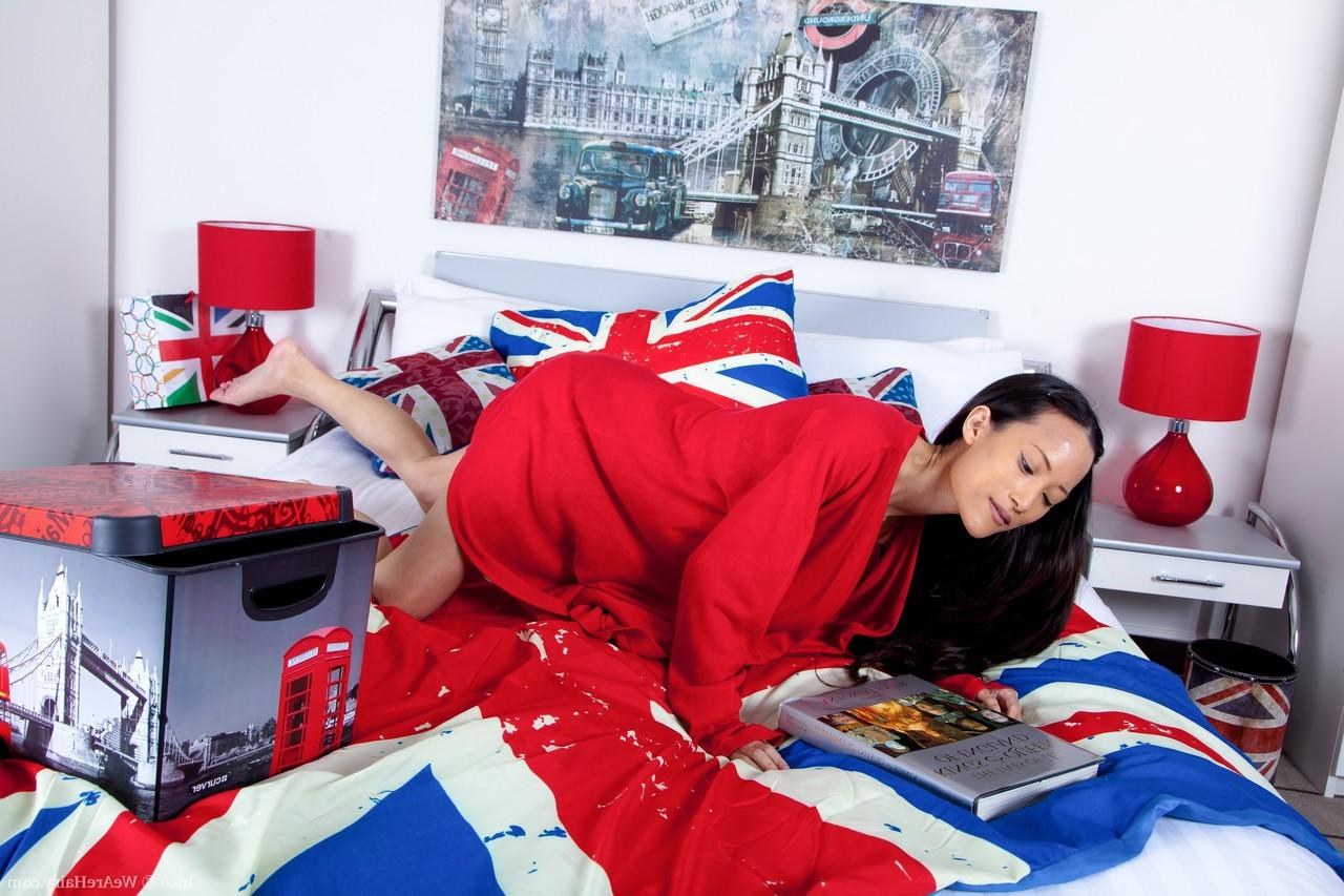 18P Exotic Asian babe Inco shows her slender body and rubs her bushy vagina