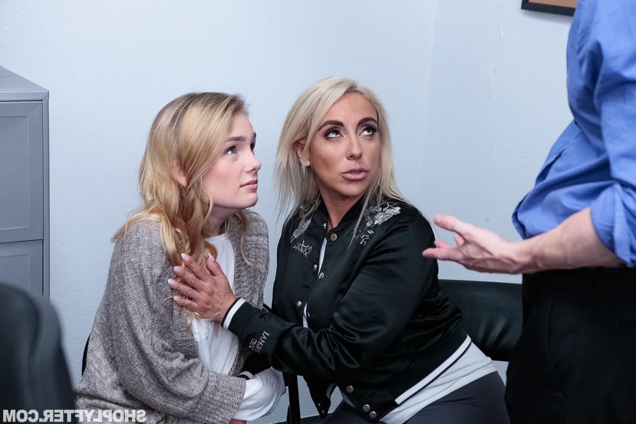 20P Shoplifters Natalie Knight and Kylie Kingston suck off a security guard
