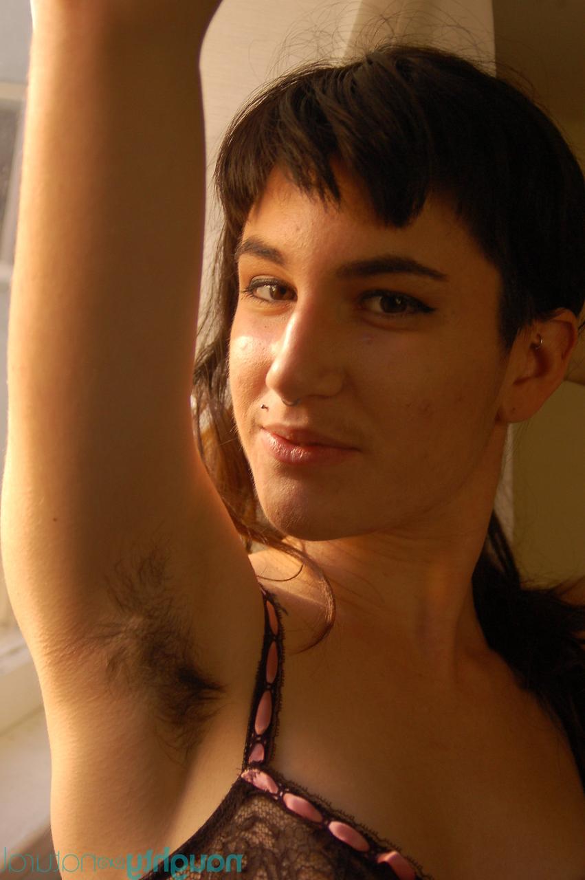 20P Cute babe Joey Minx unveils her hairy pussy while teasing in lingerie & heels