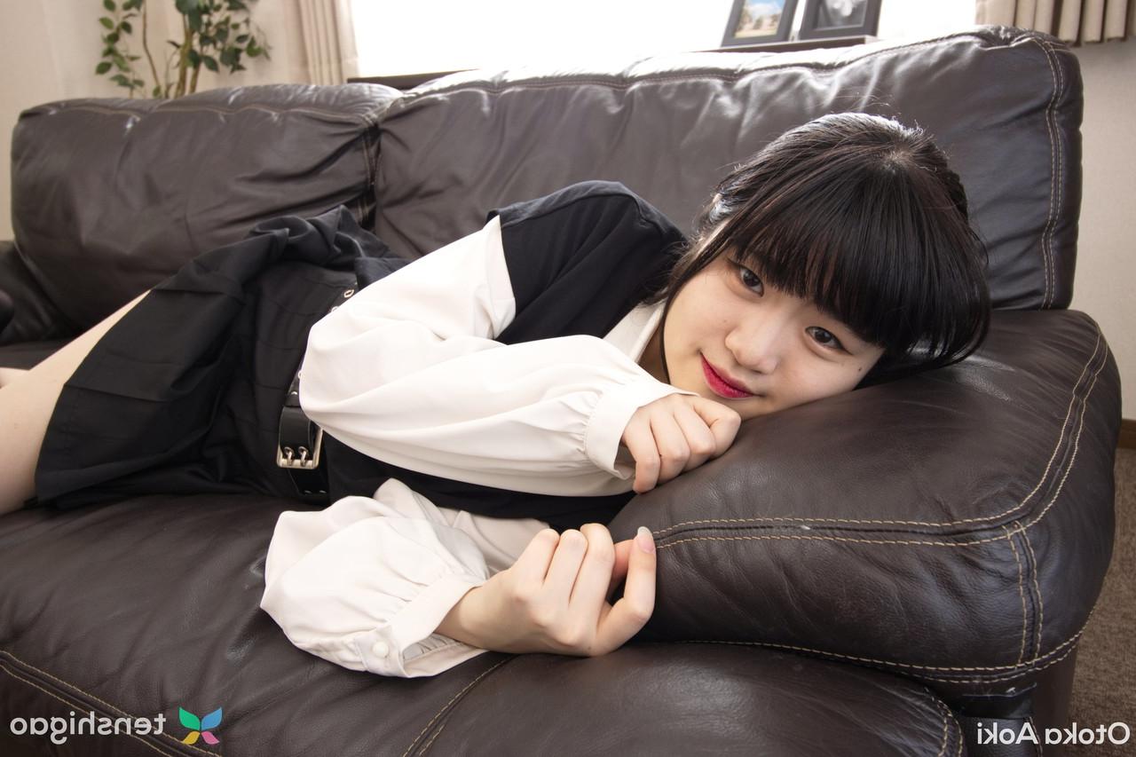 15P Japanese coed Otoka Aoki slides her underwear aside to show her vagina