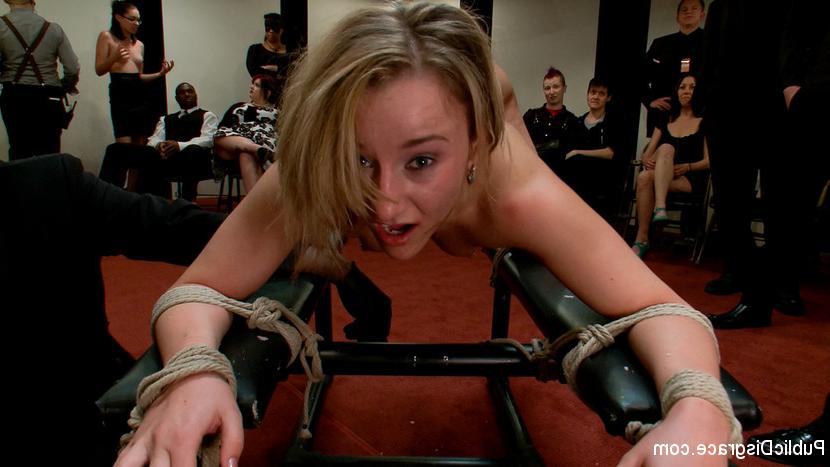 10P Blonde girl is completely restrained before being gangbanged and eating pussy