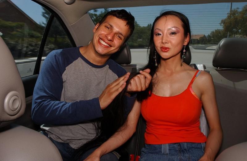 16P Slutty asian MILF Ange Venus gets talked into blowjob on the back seat