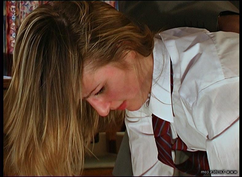 12P Misbehaving student gets bent over a man's knee for a hard spanking