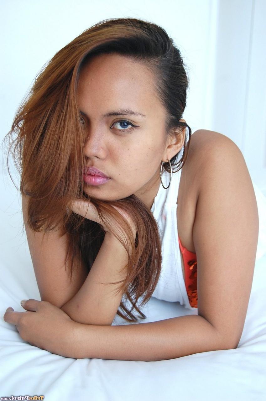 20P Chubby Filipina Kimar Abella stripping, posing on her bed & stroking a cock