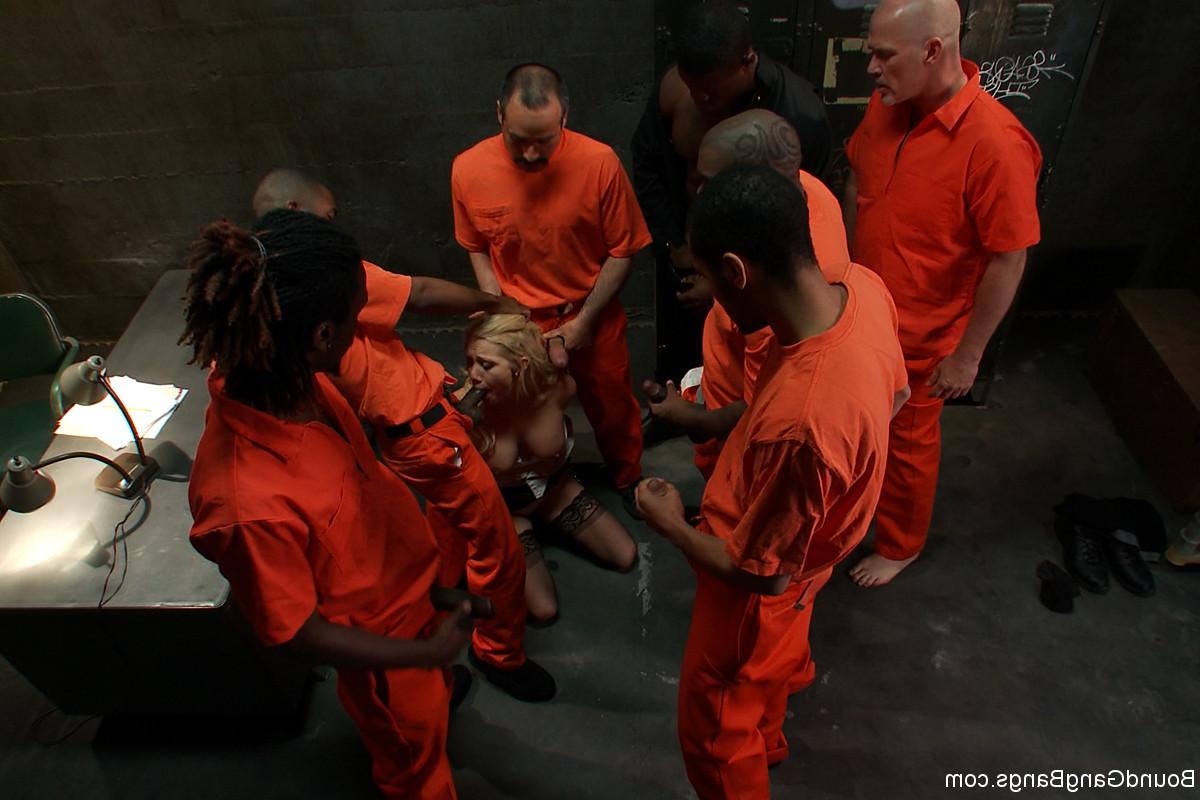 17P Busty warden Samantha Sin manhandled by horny inmates in jailhouse gangbang