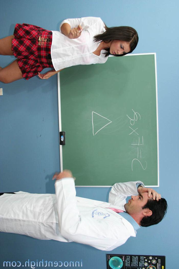 20P Innocent black haired hottie Stephanie Richards rides teacher's dick