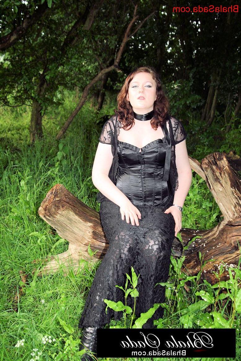 15P Chubby brunette MILF posing in an attractive satin and lace outfit in nature