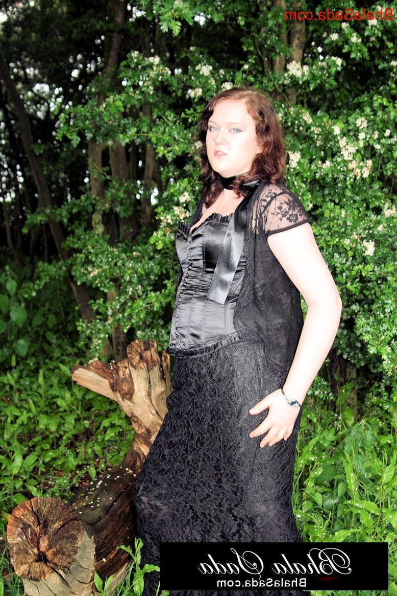 15P Chubby brunette MILF posing in an attractive satin and lace outfit in nature