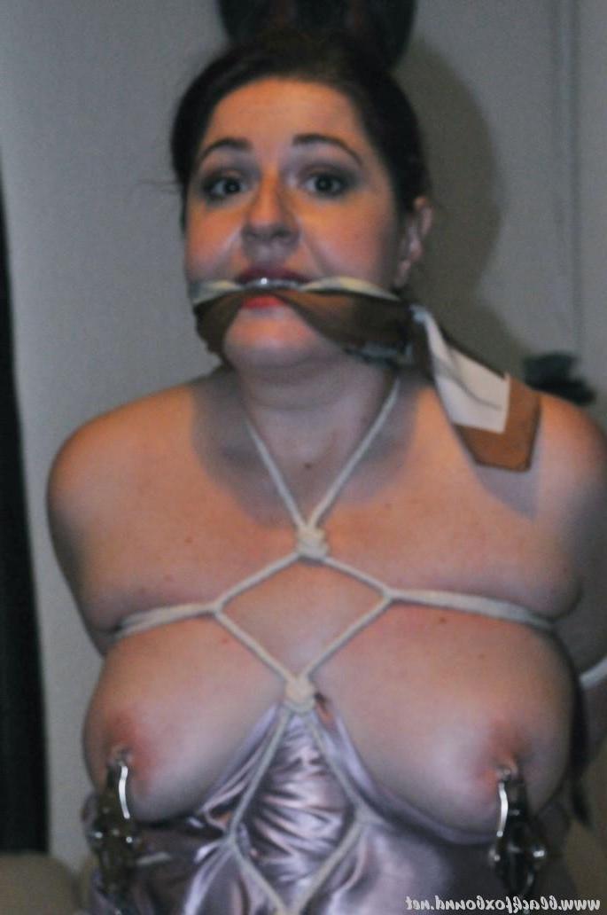 16P Caucasian plumper is tied up and gagged with clamps attached to her nipples