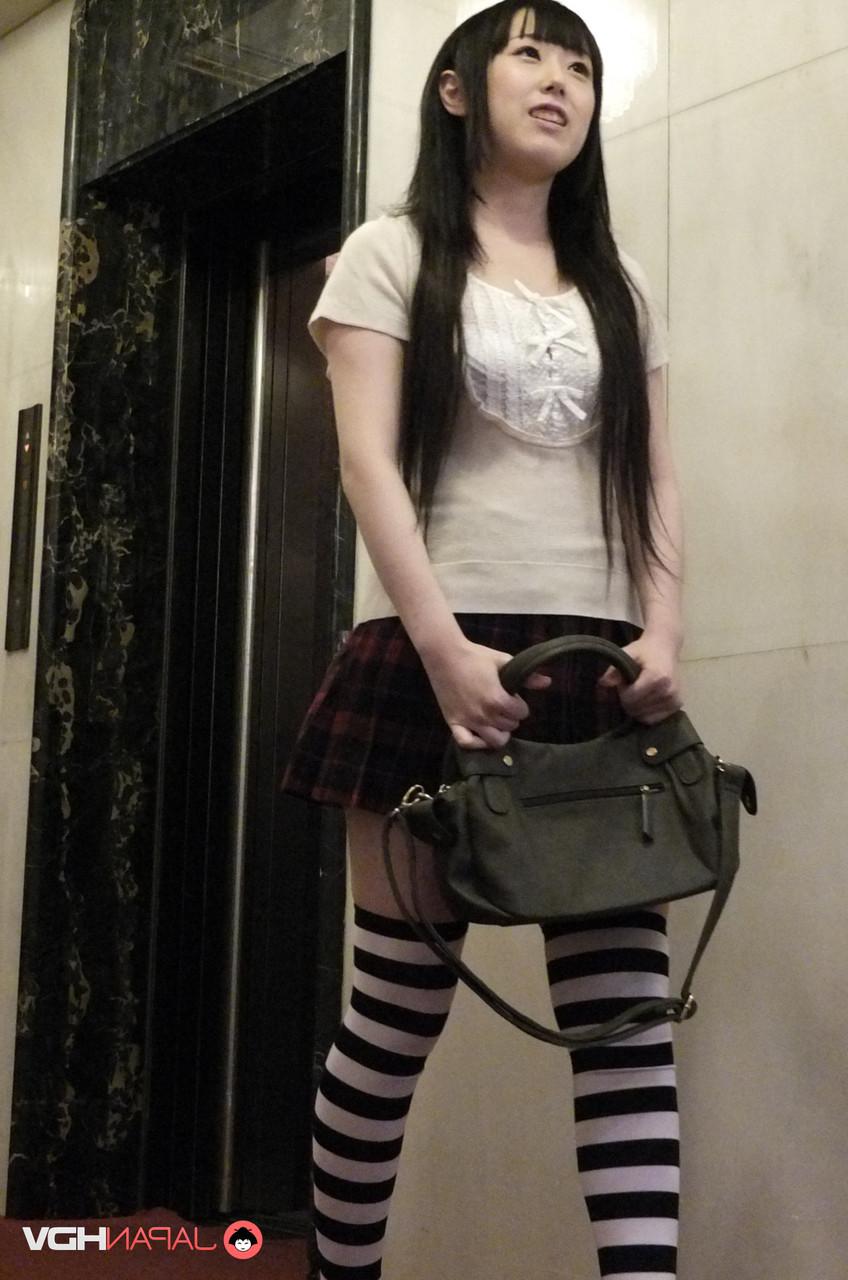 15P Adorable Japanese maid Machiko Ono gets some help while playing with her pussy