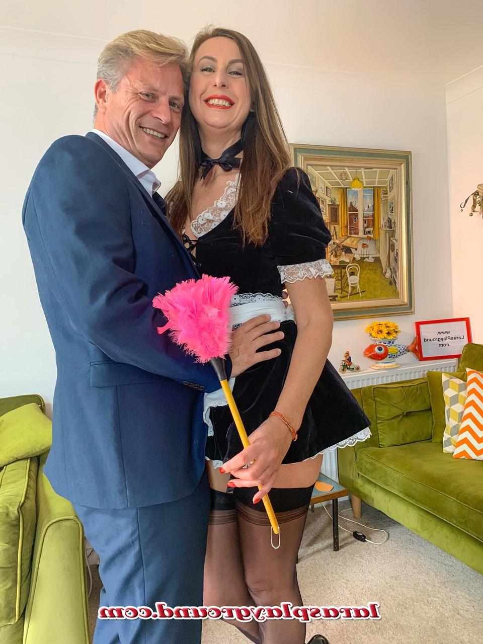 20P Stunning MILF Lara and her beautiful maid tease in nylons and boots