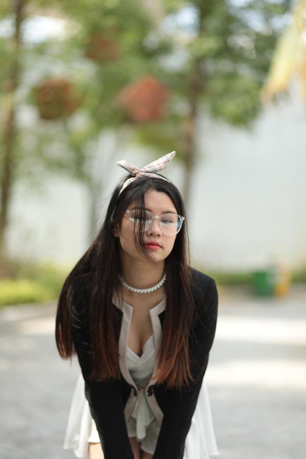 20P Beautiful Asian babe with glasses Natalia posing in her cute outfit in public