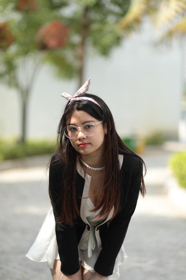 20P Beautiful Asian babe with glasses Natalia posing in her cute outfit in public