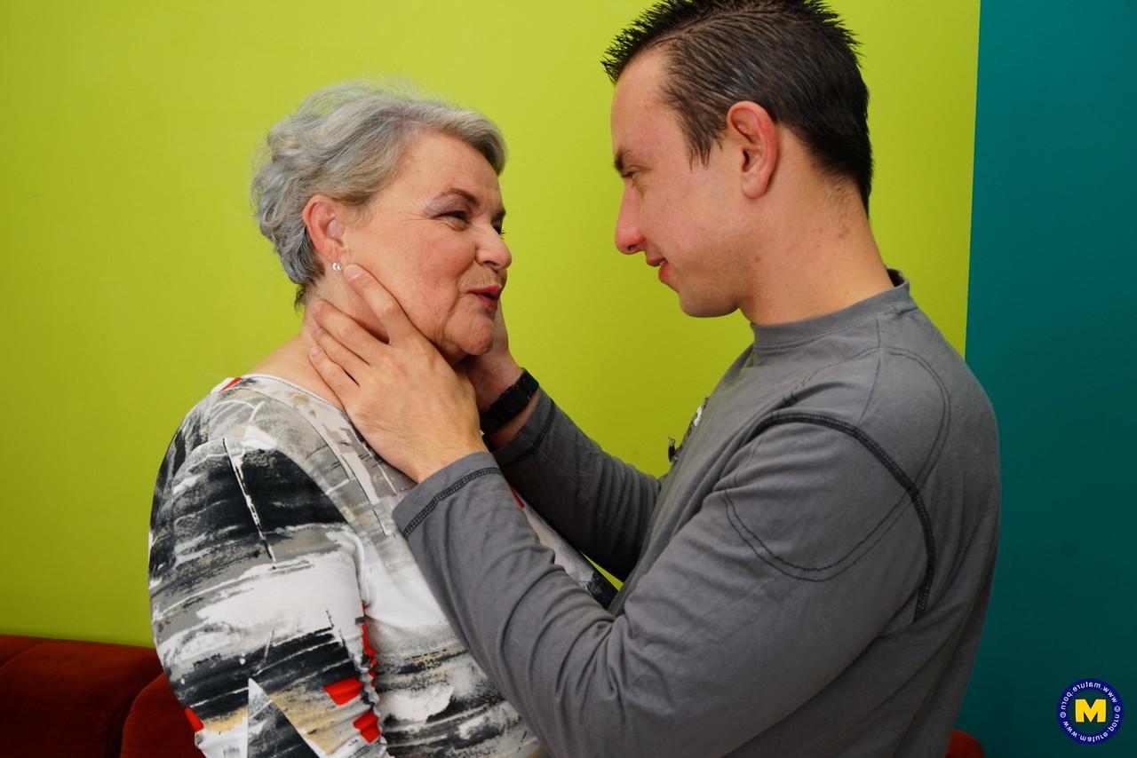 20P Gray haired granny Haline gets a facial after getting banged by a horny dude