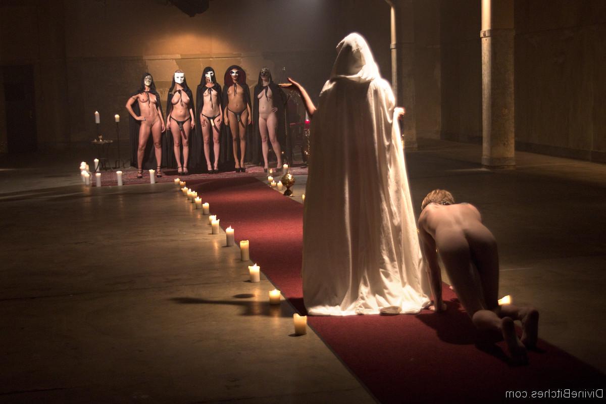 20P Horny dommes drip hot wax on a bound guy's back in a secret BDSM sex ritual