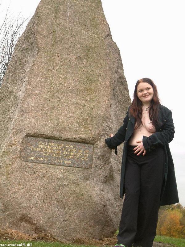 12P Chubby redhead undresses and takes a piss afore a stone monument