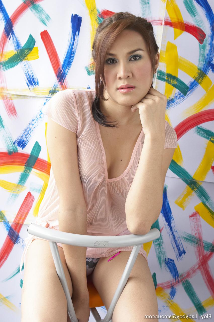 18P ジューシーな戦利品と小さな毛むくじゃらのチンポを披露する曲線美のニューハーフ プロイ