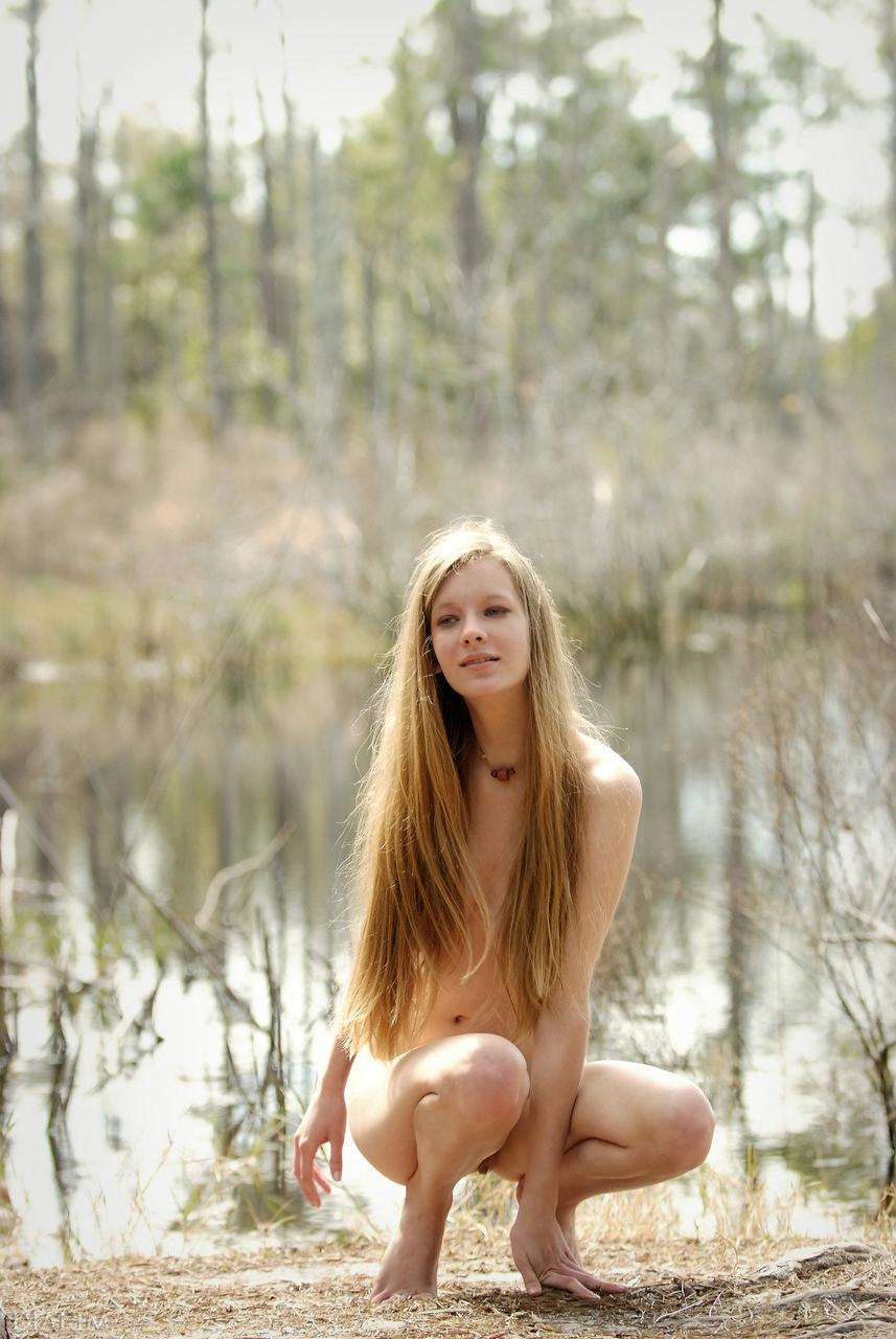 19P Stunning 10 plus girl Valentine A shows off her big naturals on wooded path