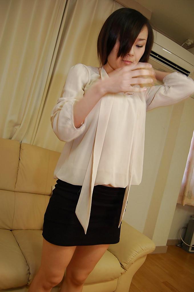 16P Asian brunette babe Mayu Takagi demonstrates her tiny tits and ass