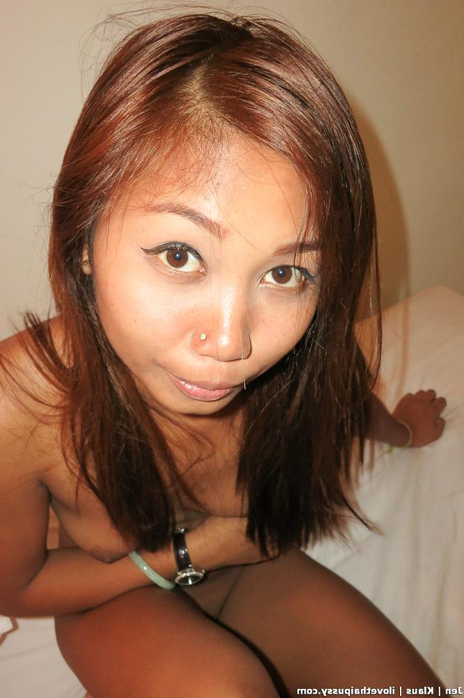 16P Tiny titted cute Asian Jen shows bald pussy close up in POV doggystyle fucking
