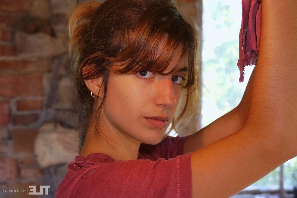 16P Nice teen Ursula B is restrained before fingering her trimmed bush