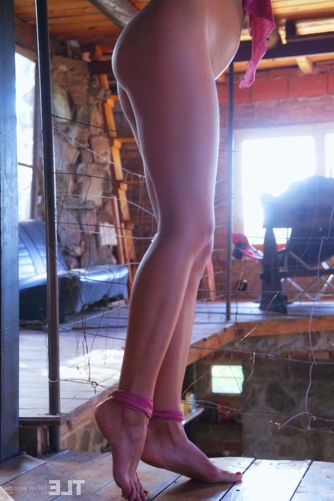16P Nice teen Ursula B is restrained before fingering her trimmed bush