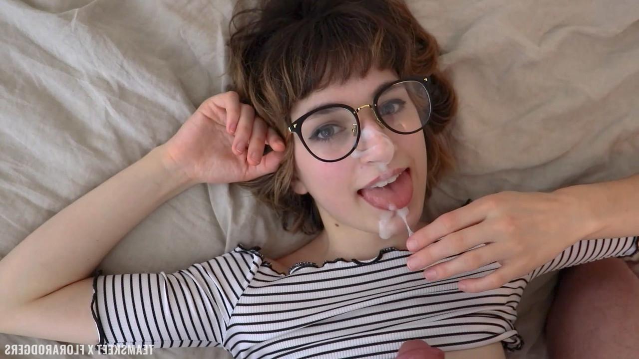 20P Teenage nerd Flora Rodgers blows a huge dick & takes it in her hairy pussy