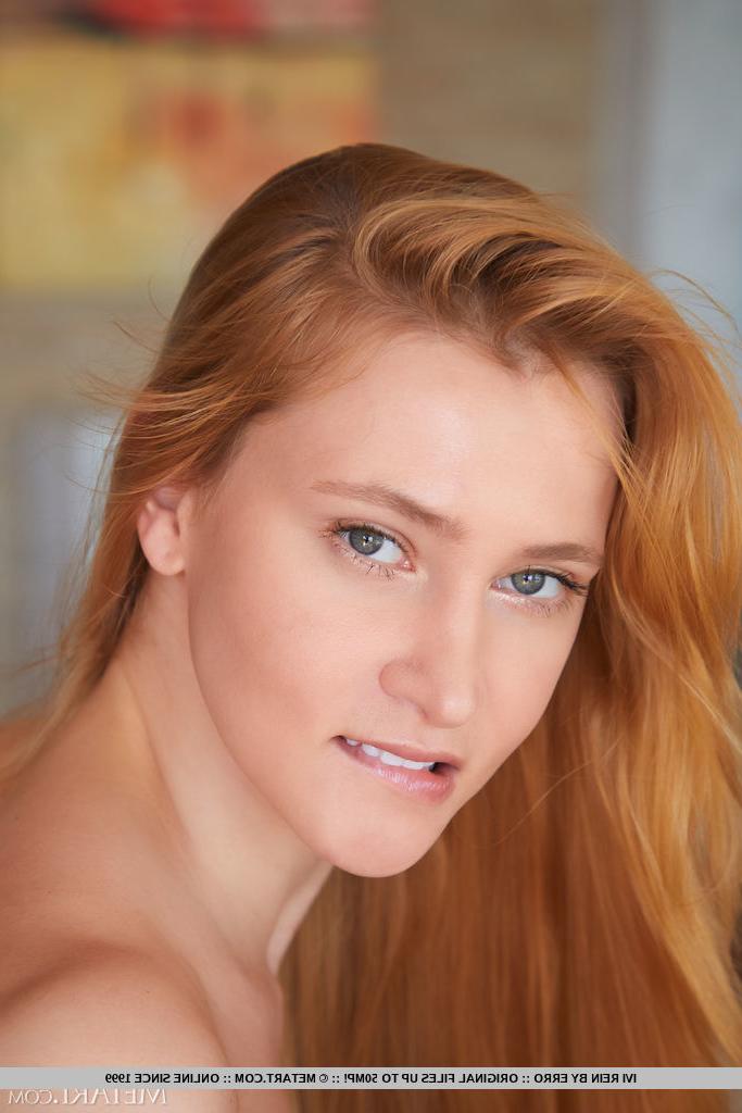 18P Redheaded teen Ivi Rein takes off a silver dress to model naked in heels