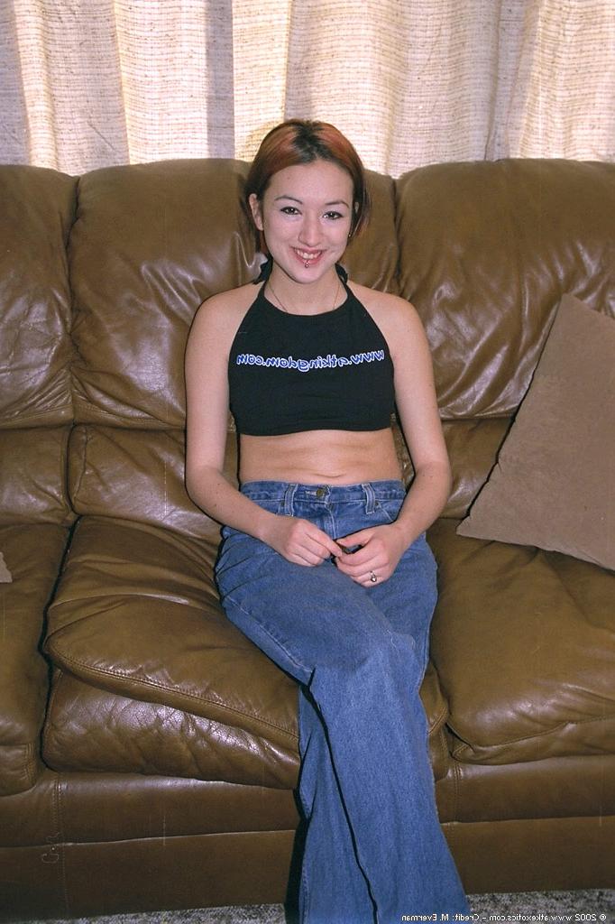 16P Pierced Asian amateur Hazel showing off hairy armpits and clean shaven cunt