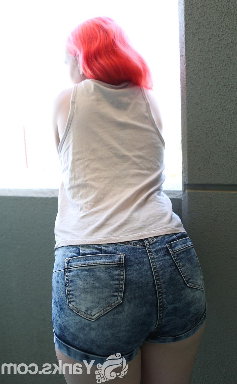 17P Pink haired Australian doll Sierra Knight strips & shows hot curves on balcony