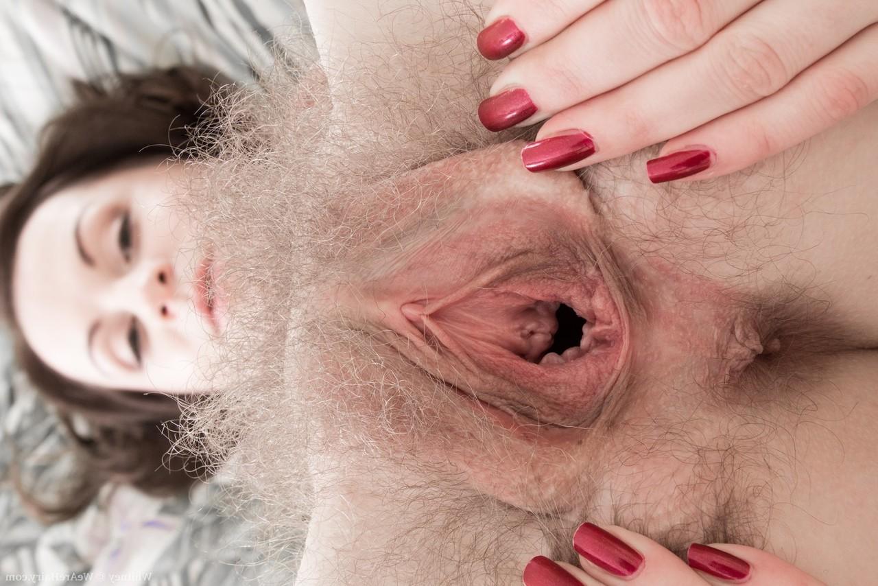 16P Petite girl with small tits spreads her hairy vagina wide open