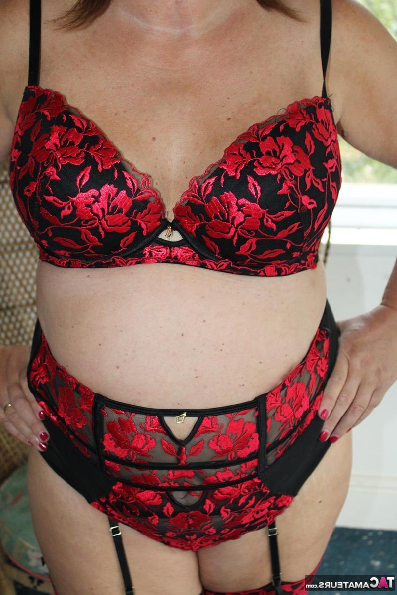 16P Mature British plumper Cassandra Uk models lingerie and nylons as well