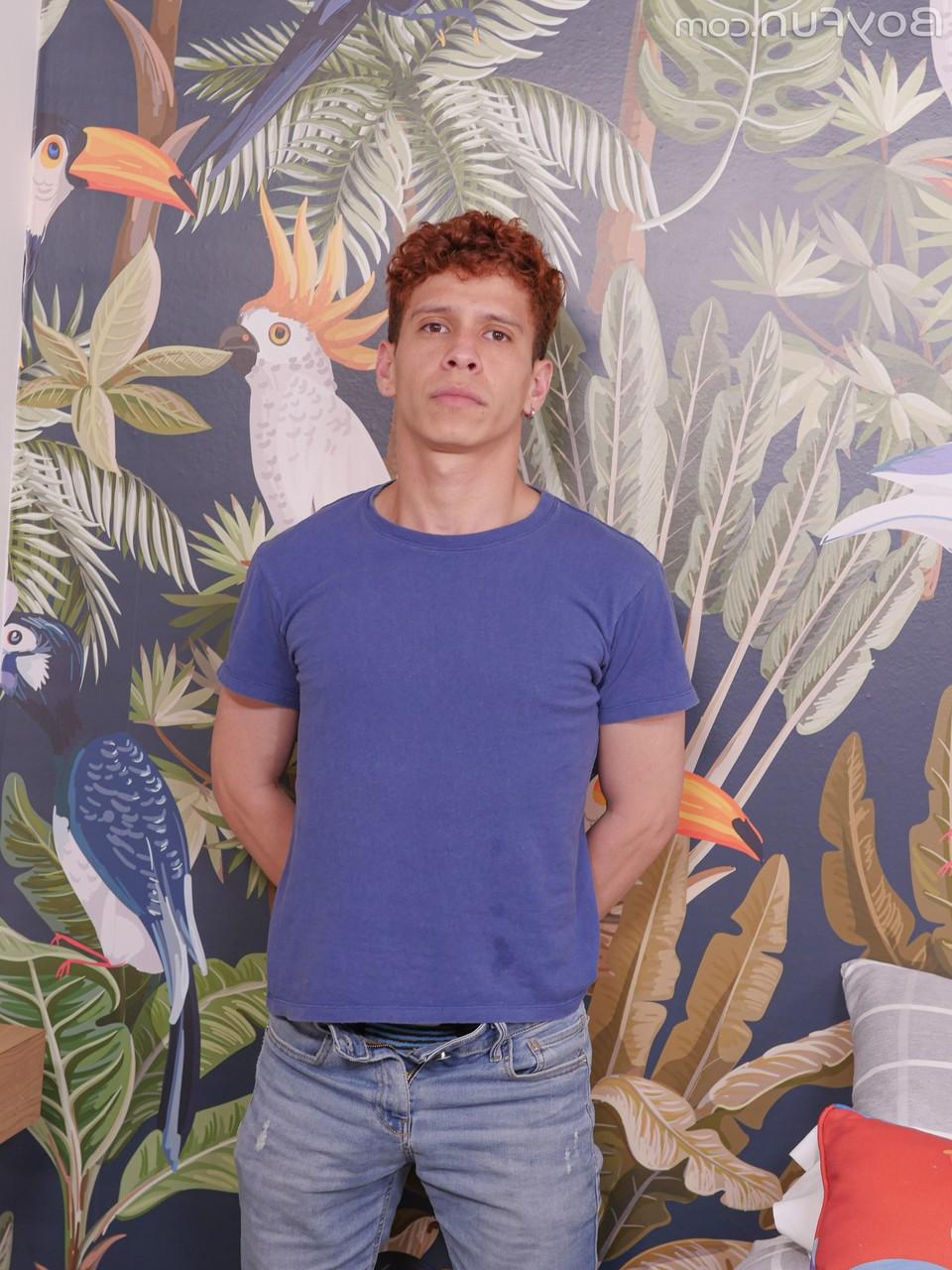 20P Redheaded gay Manu Cobre shows off his shaved dick after a hot striptease