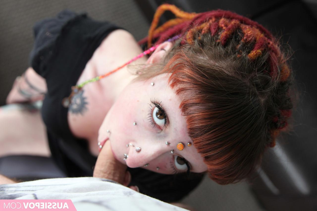 12P Pierced redhead Daisy Adair shows her big butt during a POV fuck