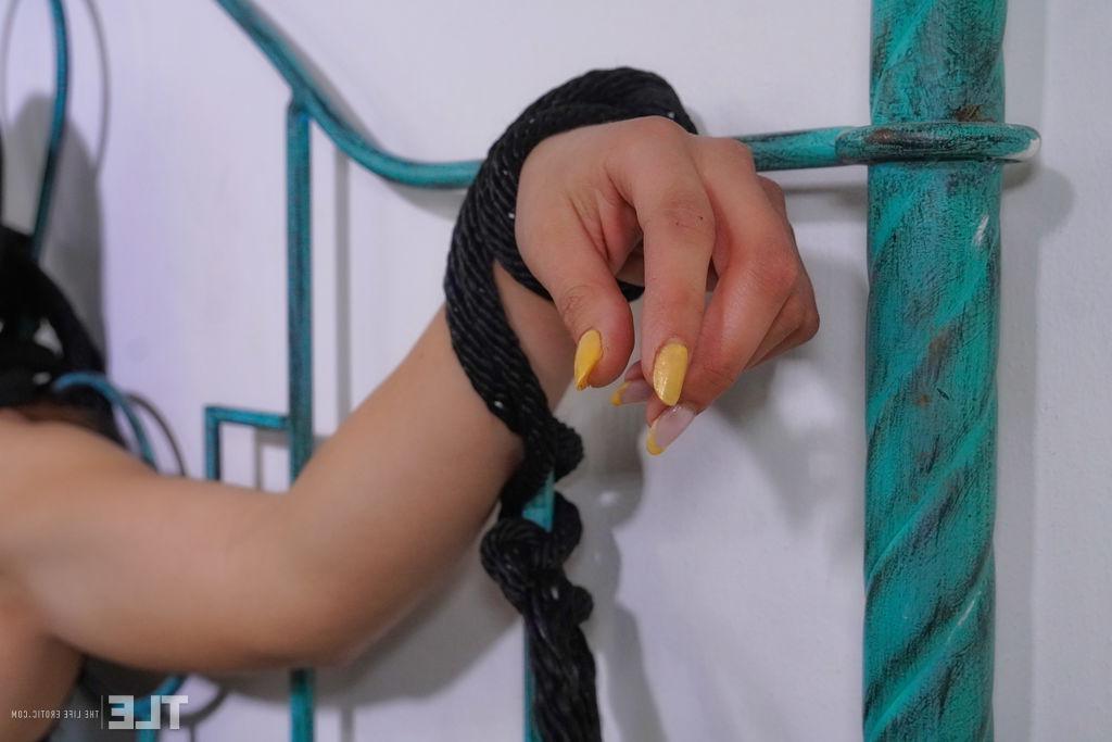 16P Restrained teen Angie R manages to get free of bindings for vaginal play