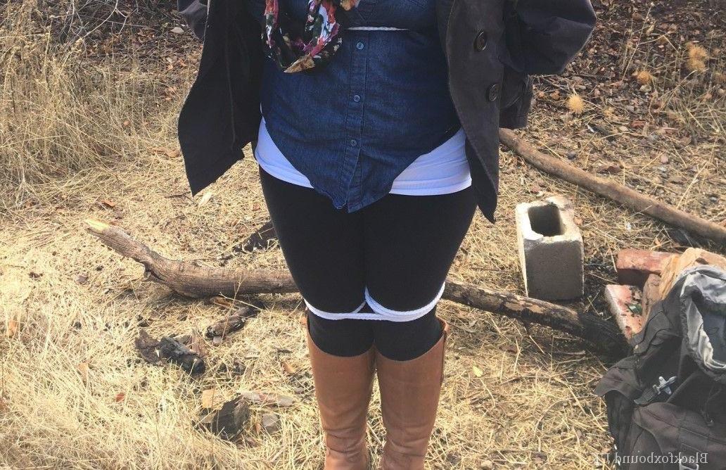 15P Fully clothed fatty is cleaved gagged and rope bound in scrubby looking woods