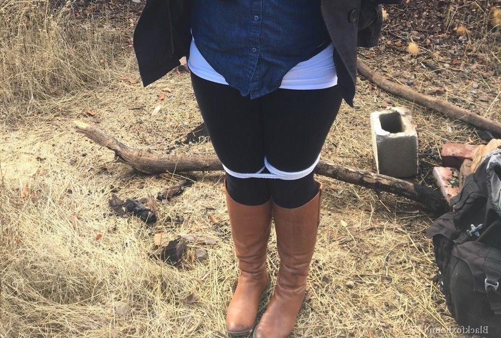 15P Fully clothed fatty is cleaved gagged and rope bound in scrubby looking woods
