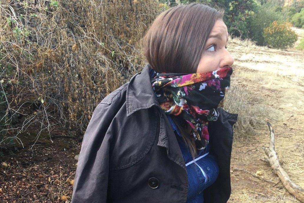 15P Fully clothed fatty is cleaved gagged and rope bound in scrubby looking woods