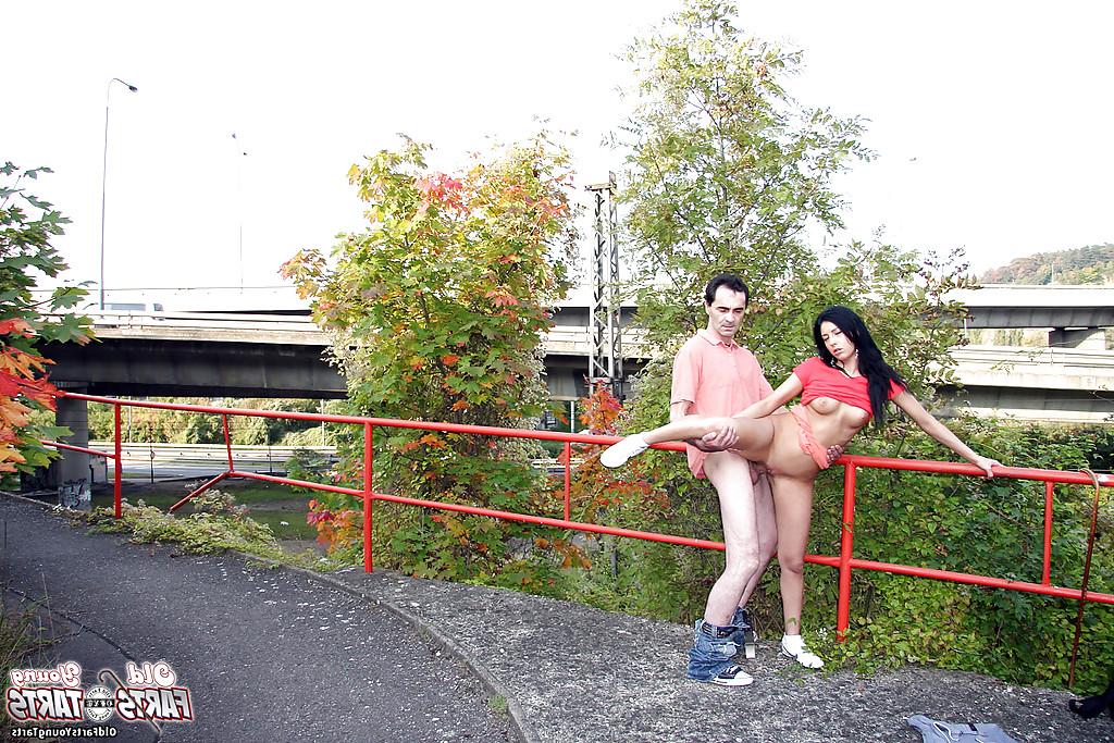 16P 18 year old whore spreads shaved vagina outdoors for sex in public