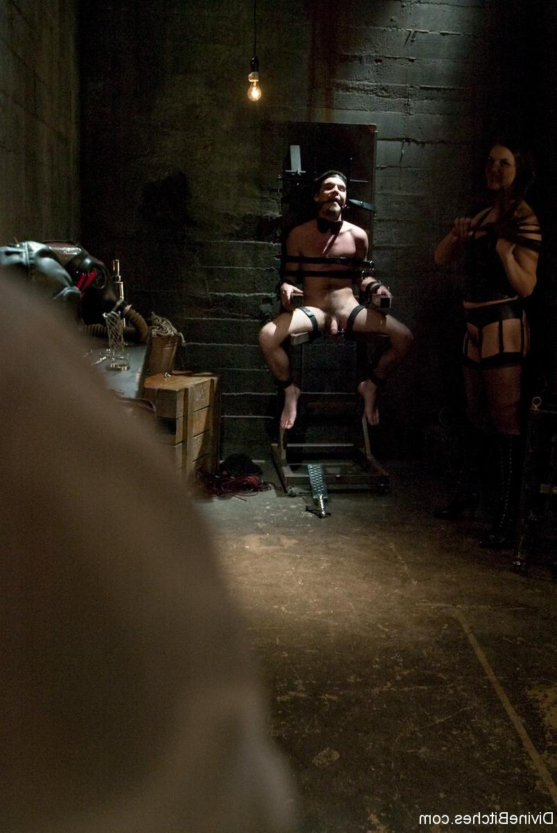 20P Dominatrix Bobbi Starr shocks & clamps a tied-up sex slave's cock & balls
