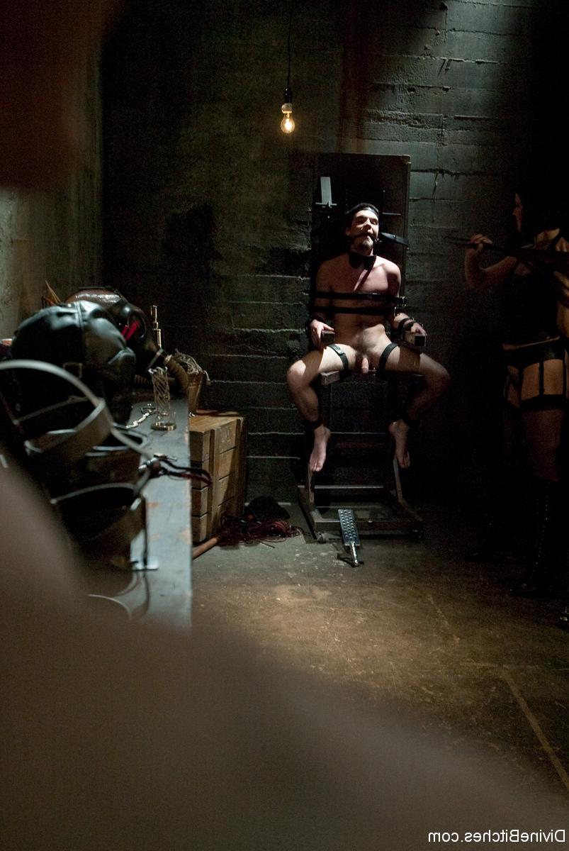 20P Dominatrix Bobbi Starr shocks & clamps a tied-up sex slave's cock & balls