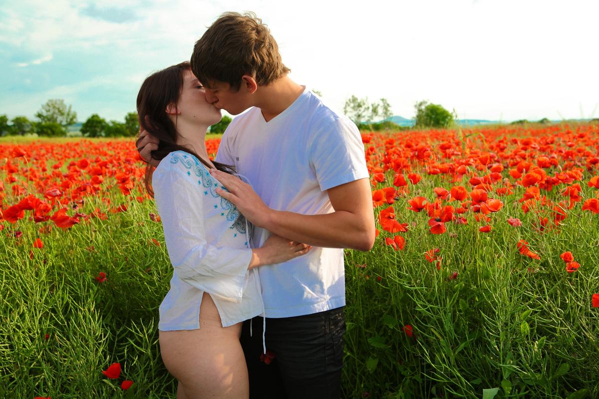 15P Teen couple have sexual intercourse in a field of blooming flowers