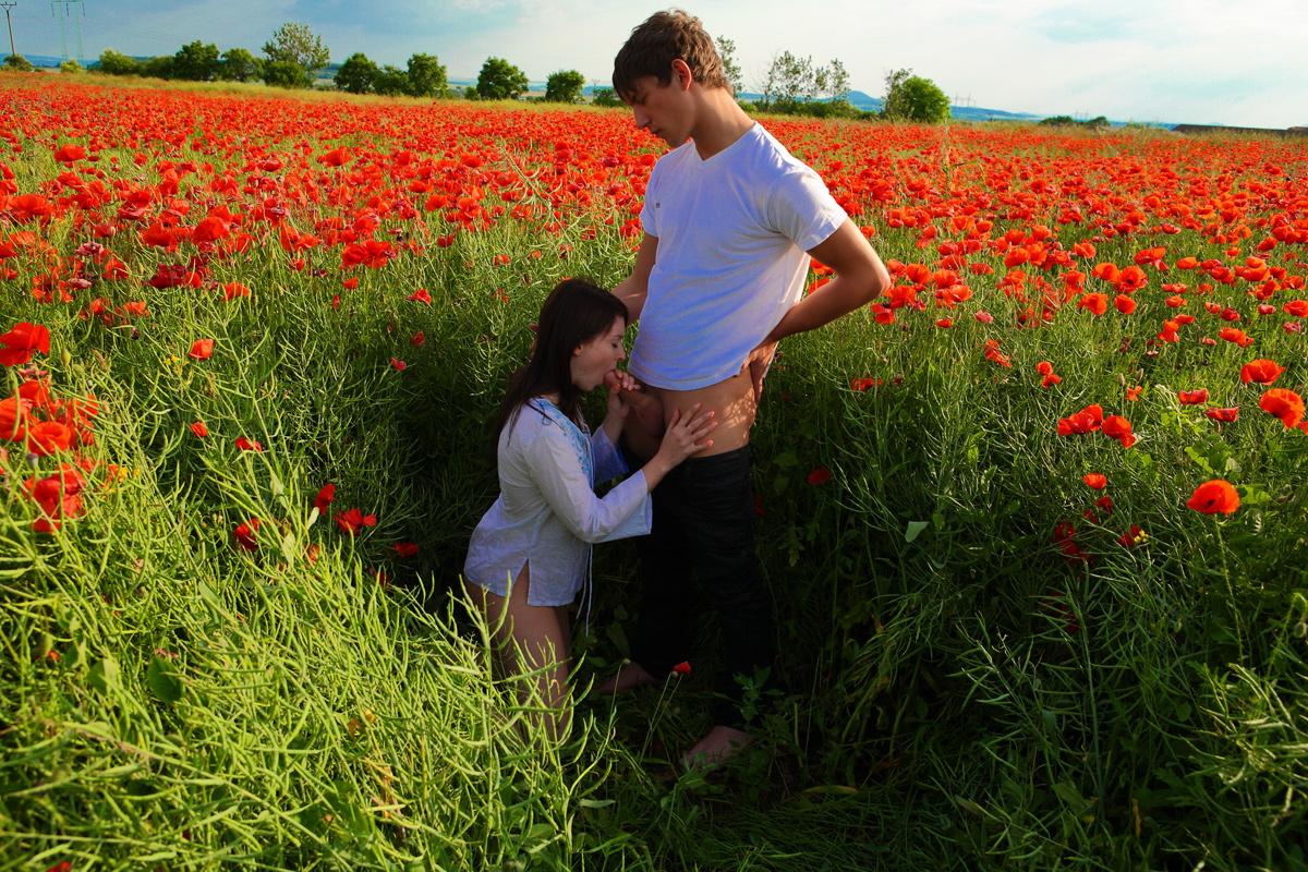15P Teen couple have sexual intercourse in a field of blooming flowers