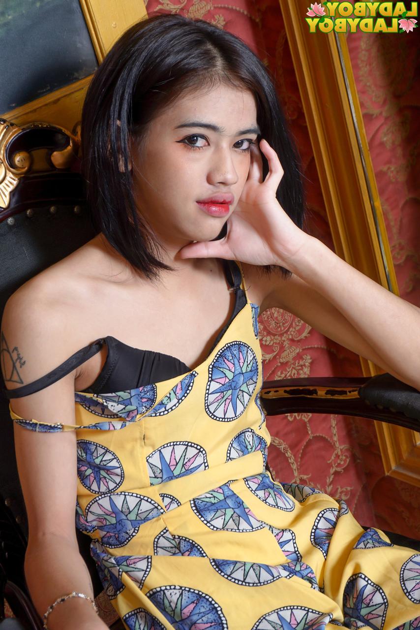 16P La delgada transexual asiática Jub muestra su monstruosa polla y su culo en solitario