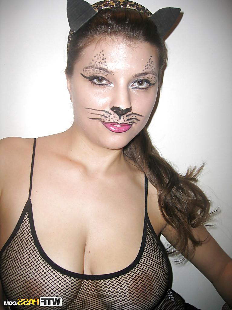 16P Playful kitty with big tits posing in lingerie and stockings