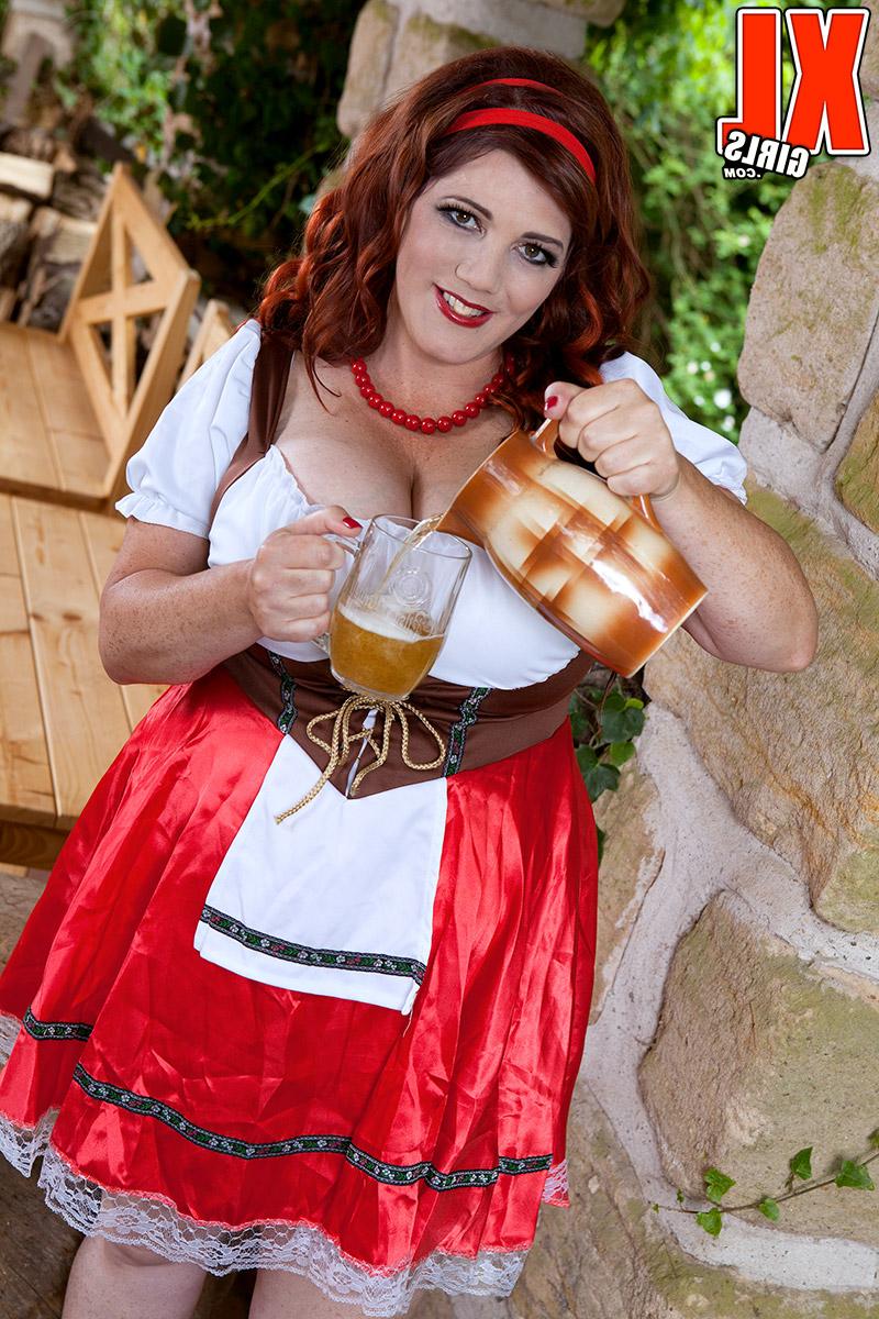 16P BBW Roxee Robinson pours a beer before covering hooters in whipped cream