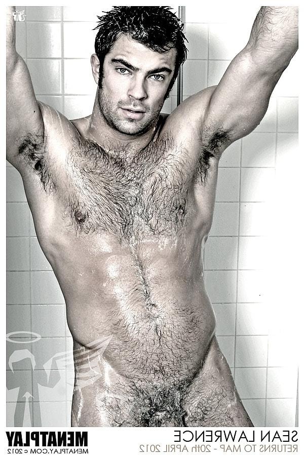16P Gay stallion Sean Lawrence washes his sexy hairy body & big dick in the shower