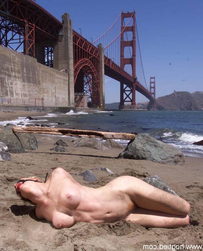 17P Blonde slave Sadie Belle getting bound and ball-gagged on the city beach